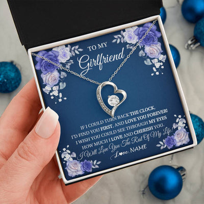 Forever Love Necklace 14K White Gold Finish | 2 | Personalized To My Girlfriend Necklace Love You Forever Girlfriend Birthday Anniversary Valentines Day Christmas Jewelry Customized Gift Box Message Card | siriusteestore