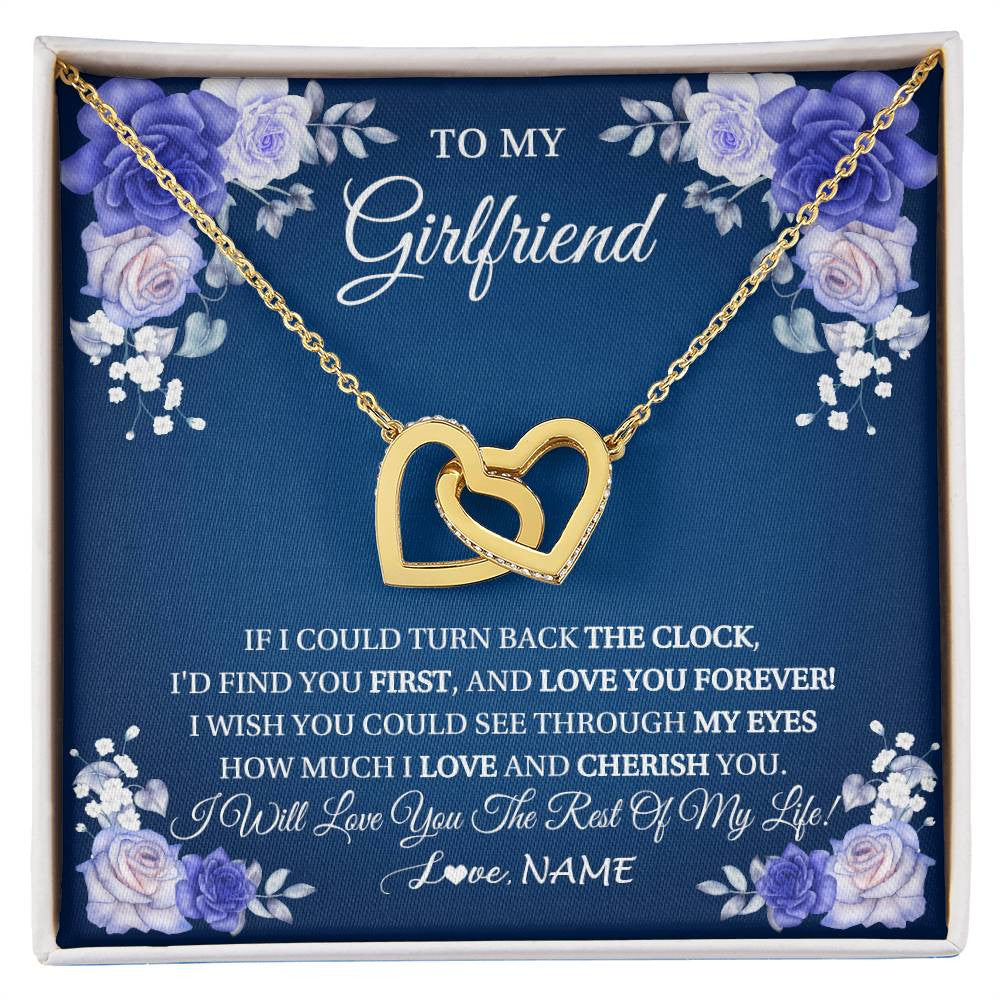 Interlocking Hearts Necklace 18K Yellow Gold Finish | 1 | Personalized To My Girlfriend Necklace Love You Forever Girlfriend Birthday Anniversary Valentines Day Christmas Jewelry Customized Gift Box Message Card | siriusteestore