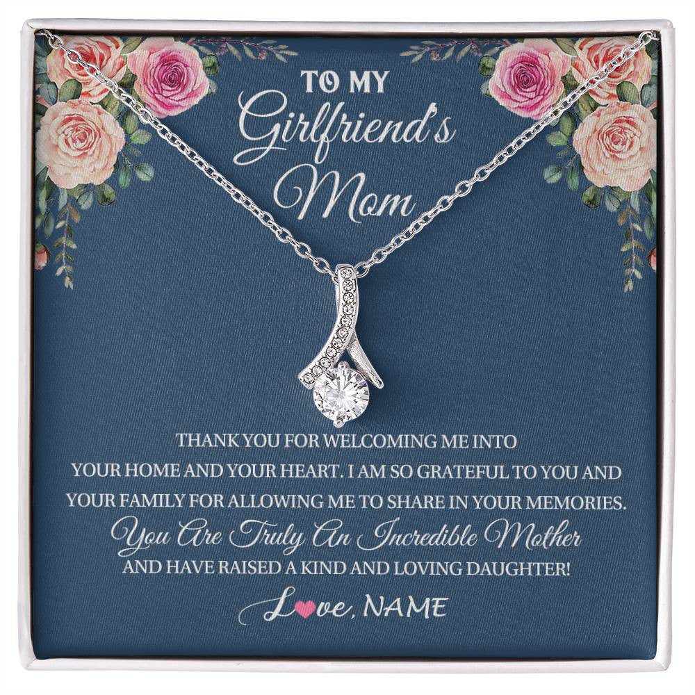 Alluring Beauty Necklace 14K White Gold Finish | 1 | Personalized To My Girlfriend's Mom Necklace Thank You For Welcoming Me Stepmother Birthday Wedding Anniversary Christmas Customized Gift Box Message Card | siriusteestore