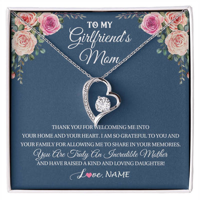 Forever Love Necklace 14K White Gold Finish | 1 | Personalized To My Girlfriend's Mom Necklace Thank You For Welcoming Me Stepmother Birthday Wedding Anniversary Christmas Customized Gift Box Message Card | siriusteestore