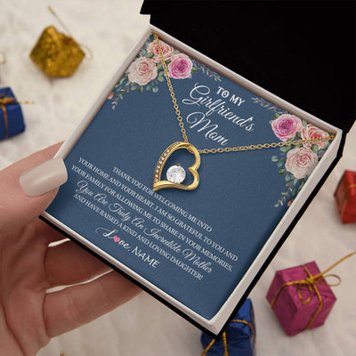 Forever Love Necklace 18K Yellow Gold Finish | 2 | Personalized To My Girlfriend's Mom Necklace Thank You For Welcoming Me Stepmother Birthday Wedding Anniversary Christmas Customized Gift Box Message Card | siriusteestore