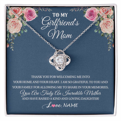 Love Knot Necklace 14K White Gold Finish | 1 | Personalized To My Girlfriend's Mom Necklace Thank You For Welcoming Me Stepmother Birthday Wedding Anniversary Christmas Customized Gift Box Message Card | siriusteestore