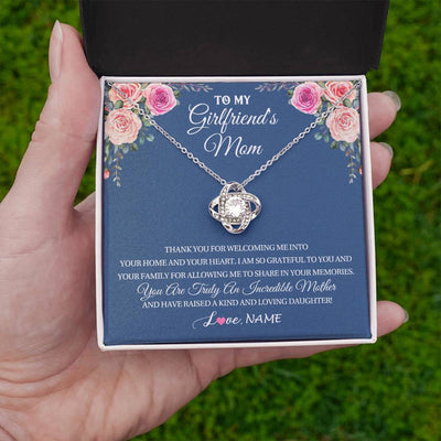 Love Knot Necklace 14K White Gold Finish | 2 | Personalized To My Girlfriend's Mom Necklace Thank You For Welcoming Me Stepmother Birthday Wedding Anniversary Christmas Customized Gift Box Message Card | siriusteestore