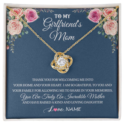 Love Knot Necklace 18K Yellow Gold Finish | 1 | Personalized To My Girlfriend's Mom Necklace Thank You For Welcoming Me Stepmother Birthday Wedding Anniversary Christmas Customized Gift Box Message Card | siriusteestore