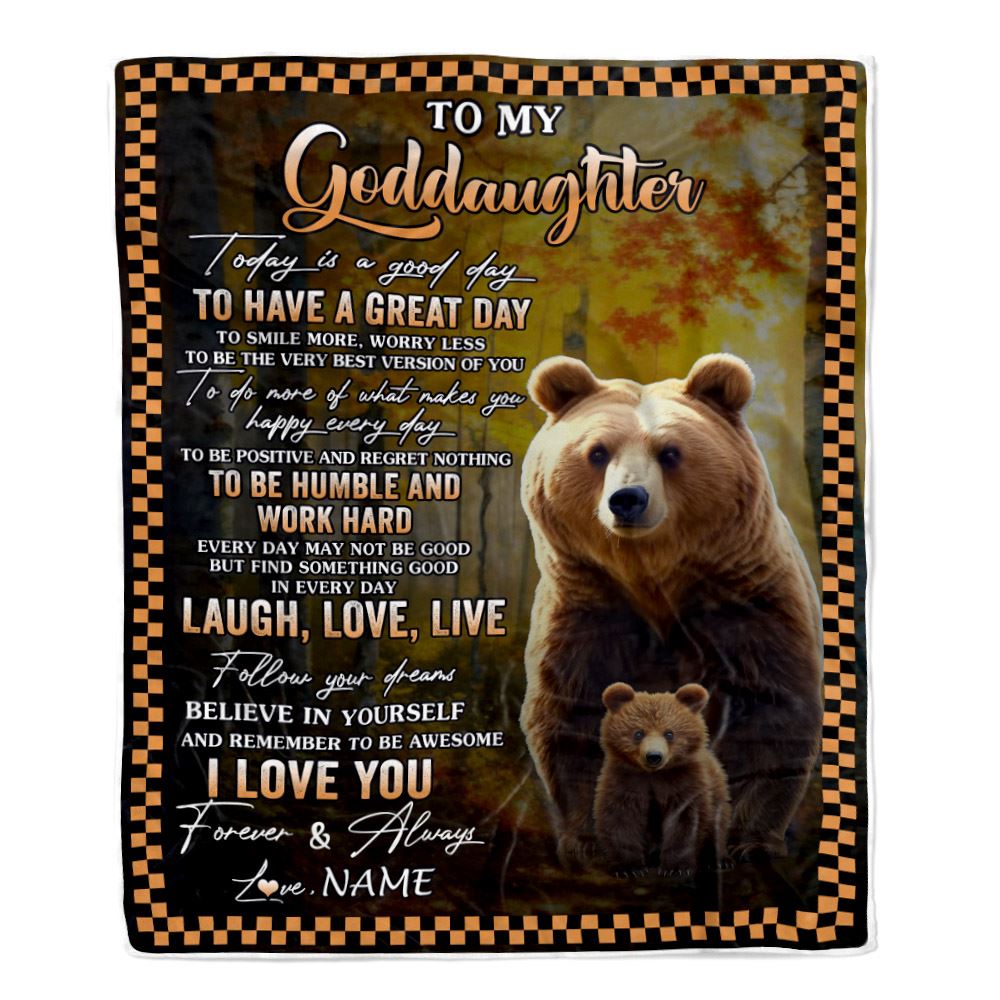 Personalized To My Goddaughter Bear Blanket From Godmother Uncle Every Day Laugh Love Live Goddaughter Birthday Gifts Christmas Customized Fleece Blanket | siriusteestore