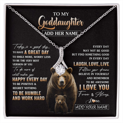 Alluring Beauty Necklace 14K White Gold Finish | 1 | Personalized To My Goddaughter Bear Necklace From Godmother Uncle Every Day Laugh Love Live Goddaughter Birthday Gifts Christmas Custom Gift Box Message Card | https://siriusteestore.