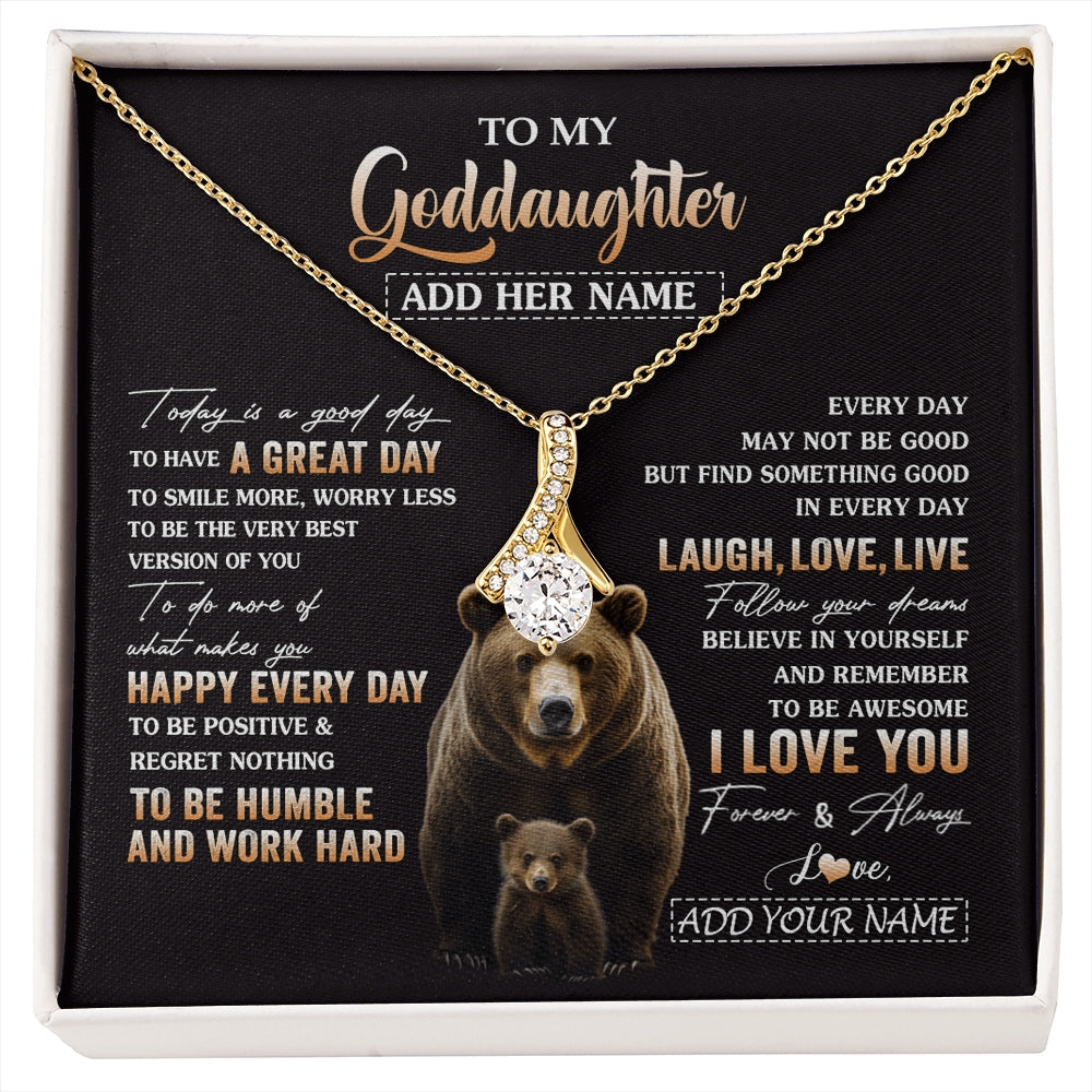 Alluring Beauty Necklace 18K Yellow Gold Finish | 1 | Personalized To My Goddaughter Bear Necklace From Godmother Uncle Every Day Laugh Love Live Goddaughter Birthday Gifts Christmas Custom Gift Box Message Card | https://siriusteestore.