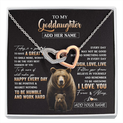 Interlocking Hearts Necklace Stainless Steel & Rose Gold Finish | 1 | Personalized To My Goddaughter Bear Necklace From Godmother Uncle Every Day Laugh Love Live Goddaughter Birthday Gifts Christmas Custom Gift Box Message Card | https://siriusteestore.