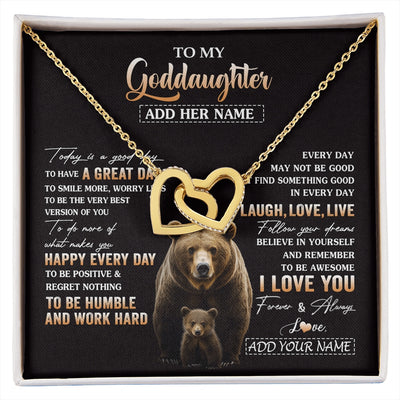 Interlocking Hearts Necklace 18K Yellow Gold Finish | 1 | Personalized To My Goddaughter Bear Necklace From Godmother Uncle Every Day Laugh Love Live Goddaughter Birthday Gifts Christmas Custom Gift Box Message Card | https://siriusteestore.