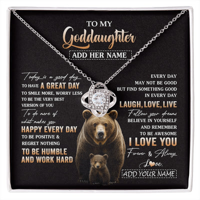 Love Knot Necklace 14K White Gold Finish | 1 | Personalized To My Goddaughter Bear Necklace From Godmother Uncle Every Day Laugh Love Live Goddaughter Birthday Gifts Christmas Custom Gift Box Message Card | https://siriusteestore.