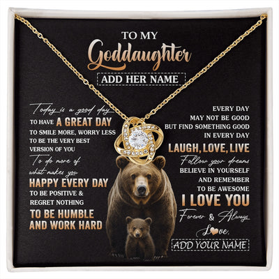 Love Knot Necklace 18K Yellow Gold Finish | 1 | Personalized To My Goddaughter Bear Necklace From Godmother Uncle Every Day Laugh Love Live Goddaughter Birthday Gifts Christmas Custom Gift Box Message Card | https://siriusteestore.