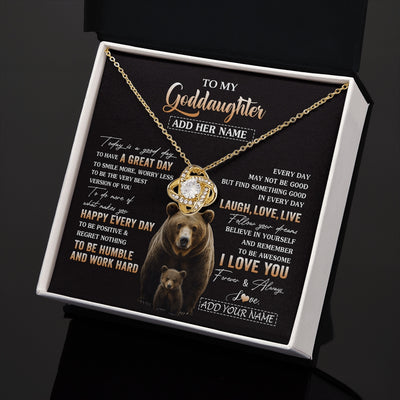 Love Knot Necklace 18K Yellow Gold Finish | 2 | Personalized To My Goddaughter Bear Necklace From Godmother Uncle Every Day Laugh Love Live Goddaughter Birthday Gifts Christmas Custom Gift Box Message Card | https://siriusteestore.
