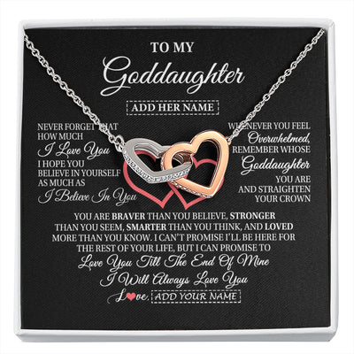 Interlocking Hearts Necklace Stainless Steel & Rose Gold Finish | 1 | Personalized To My Goddaughter Birthday Gifts From Godmother Uncle Always Love You Goddaughter Gifts Necklace Jewelry Christmas Custom Gift Box Message Card | siriusteestore.myshopify
