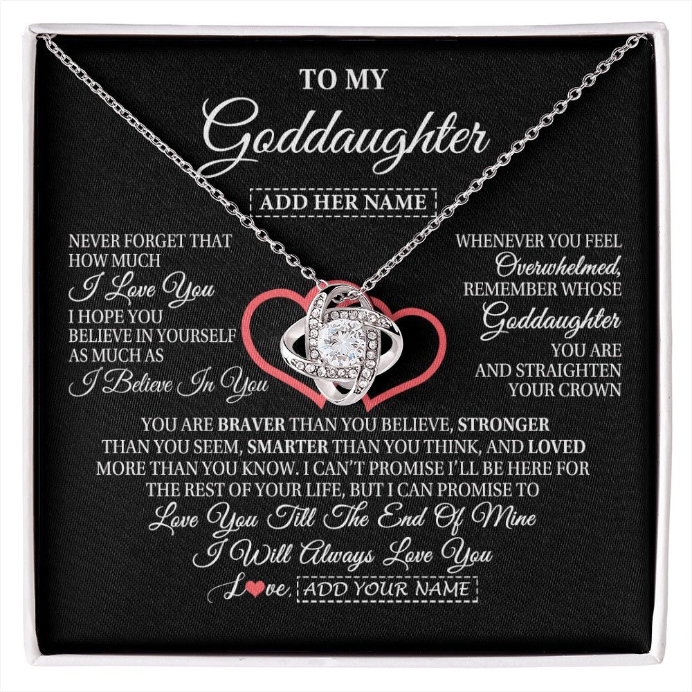 Love Knot Necklace 14K White Gold Finish | 1 | Personalized To My Goddaughter Birthday Gifts From Godmother Uncle Always Love You Goddaughter Gifts Necklace Jewelry Christmas Custom Gift Box Message Card | siriusteestore.myshopify