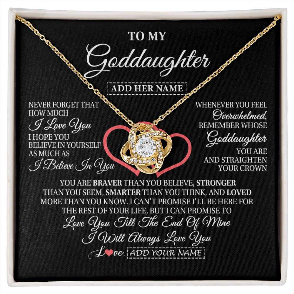 Love Knot Necklace 18K Yellow Gold Finish | 1 | Personalized To My Goddaughter Birthday Gifts From Godmother Uncle Always Love You Goddaughter Gifts Necklace Jewelry Christmas Custom Gift Box Message Card | siriusteestore.myshopify