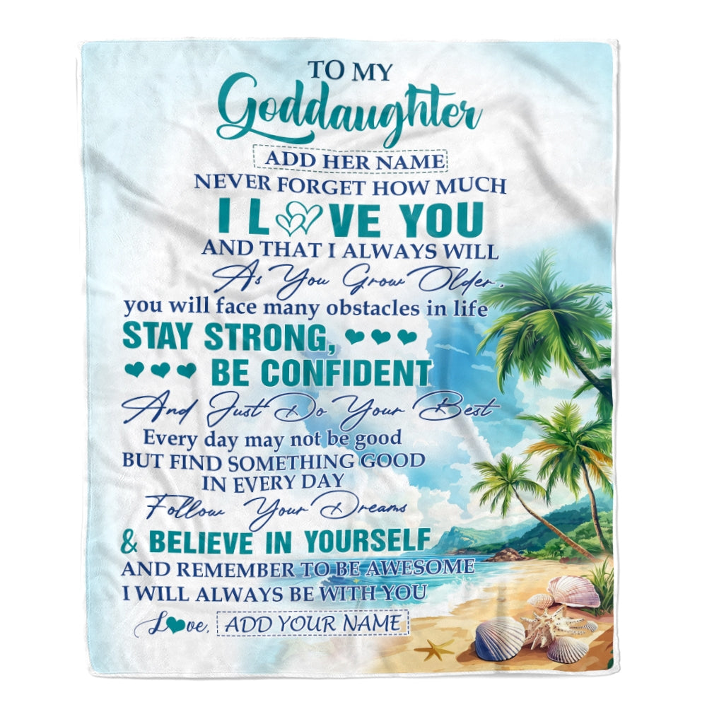 Personalized To My Goddaughter Blanket Beach I Love You Forever From Godmother Goddaughter Birthday Gifts Christmas Graduation Customized Fleece Blanket | siriusteestore