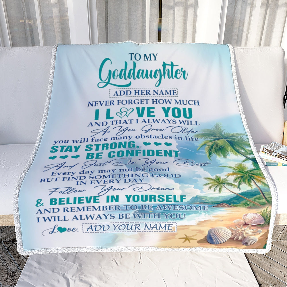 Personalized To My Goddaughter Blanket Beach I Love You Forever From Godmother Goddaughter Birthday Gifts Christmas Graduation Customized Fleece Blanket | siriusteestore
