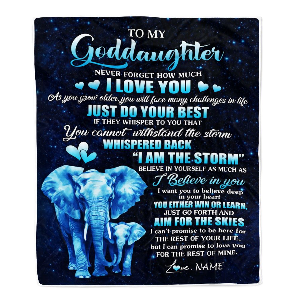 Personalized To My Goddaughter Blanket Elephant Never Forget I Love You Goddaughter Birthday Gifts Graduation Christmas Customized Fleece Blanket | siriusteestore
