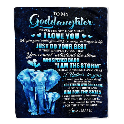 Personalized To My Goddaughter Blanket Elephant Never Forget I Love You Goddaughter Birthday Gifts Graduation Christmas Customized Fleece Blanket | siriusteestore