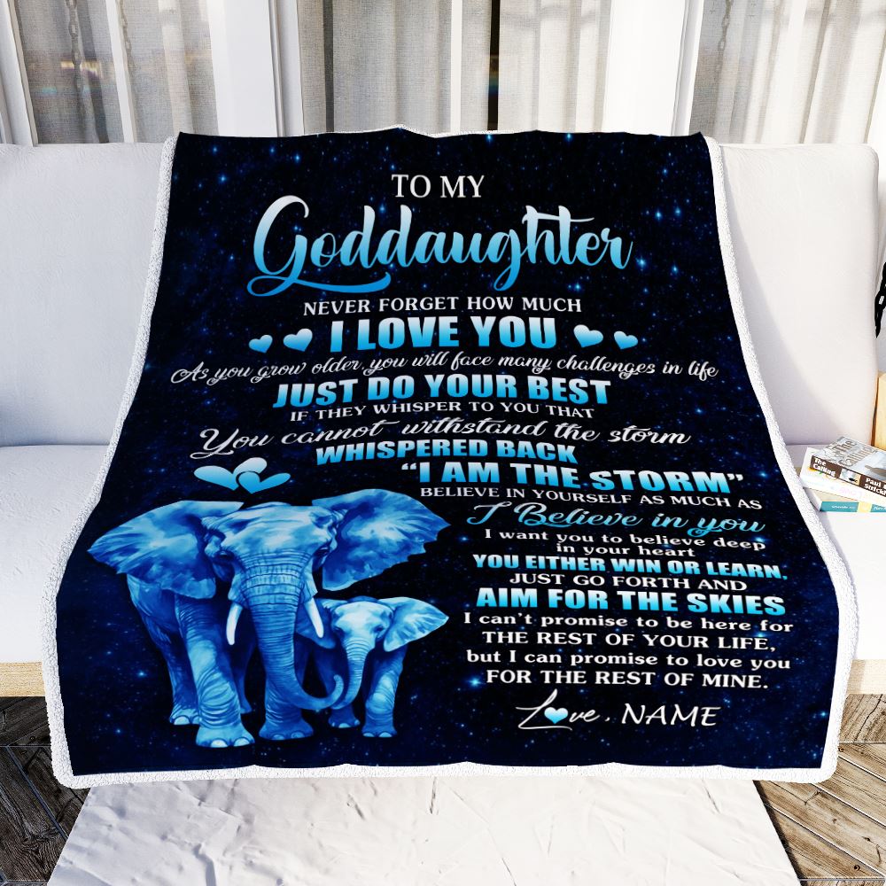 Personalized To My Goddaughter Blanket Elephant Never Forget I Love You Goddaughter Birthday Gifts Graduation Christmas Customized Fleece Blanket | siriusteestore