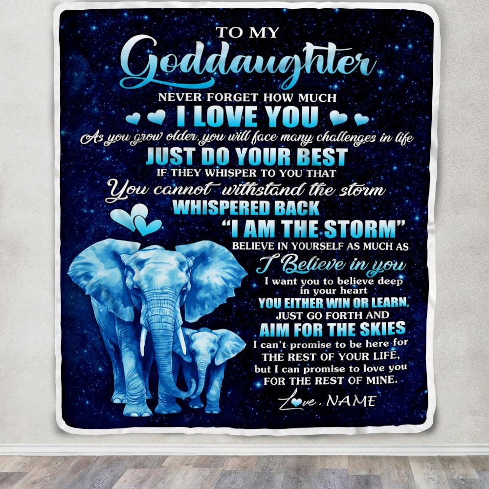 Personalized To My Goddaughter Blanket Elephant Never Forget I Love You Goddaughter Birthday Gifts Graduation Christmas Customized Fleece Blanket | siriusteestore