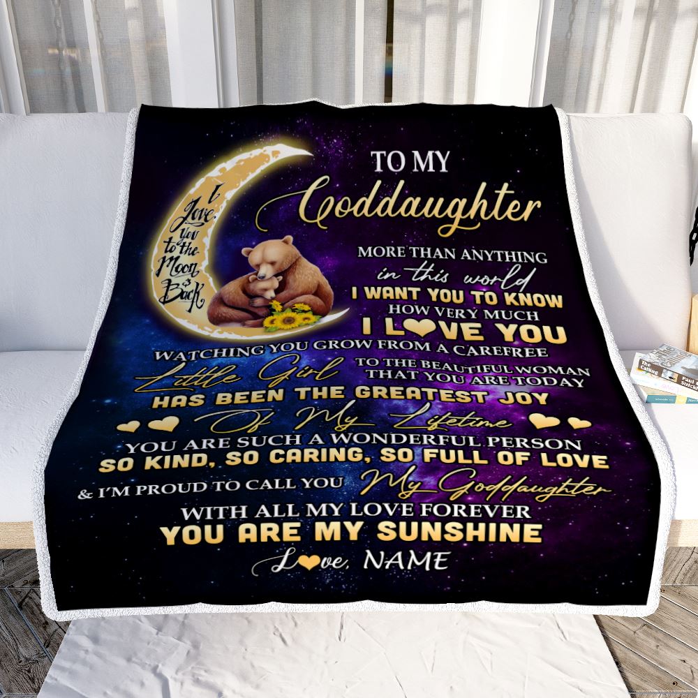 Personalized To My Goddaughter Blanket From Aunt Auntie Positive Energy Encourage Brave Little Bear Goddaughter Birthday Christmas Customized Fleece Blanket | siriusteestore