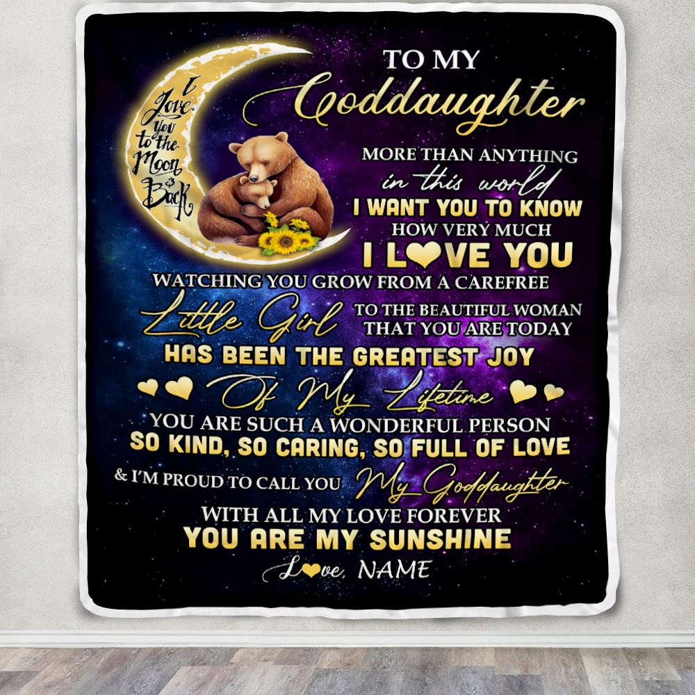 Personalized To My Goddaughter Blanket From Aunt Auntie Positive Energy Encourage Brave Little Bear Goddaughter Birthday Christmas Customized Fleece Blanket | siriusteestore