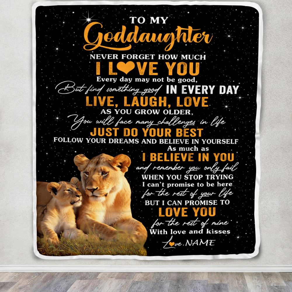 Personalized To My Goddaughter Blanket From Aunt Live Laugh Love Lion Goddaughter Birthday Gifts Positive Graduation Christmas Customized Fleece Blanket | siriusteestore
