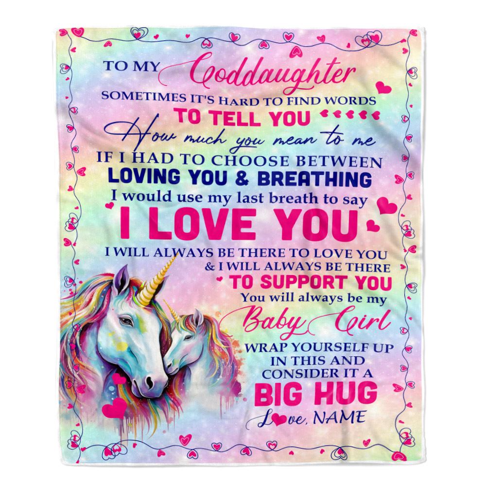 Personalized To My Goddaughter Blanket From Aunt Sometimes It's Hard To Find Words To Say I Love You Unicorn Goddaughter Birthday Christmas Fleece Blanket | siriusteestore