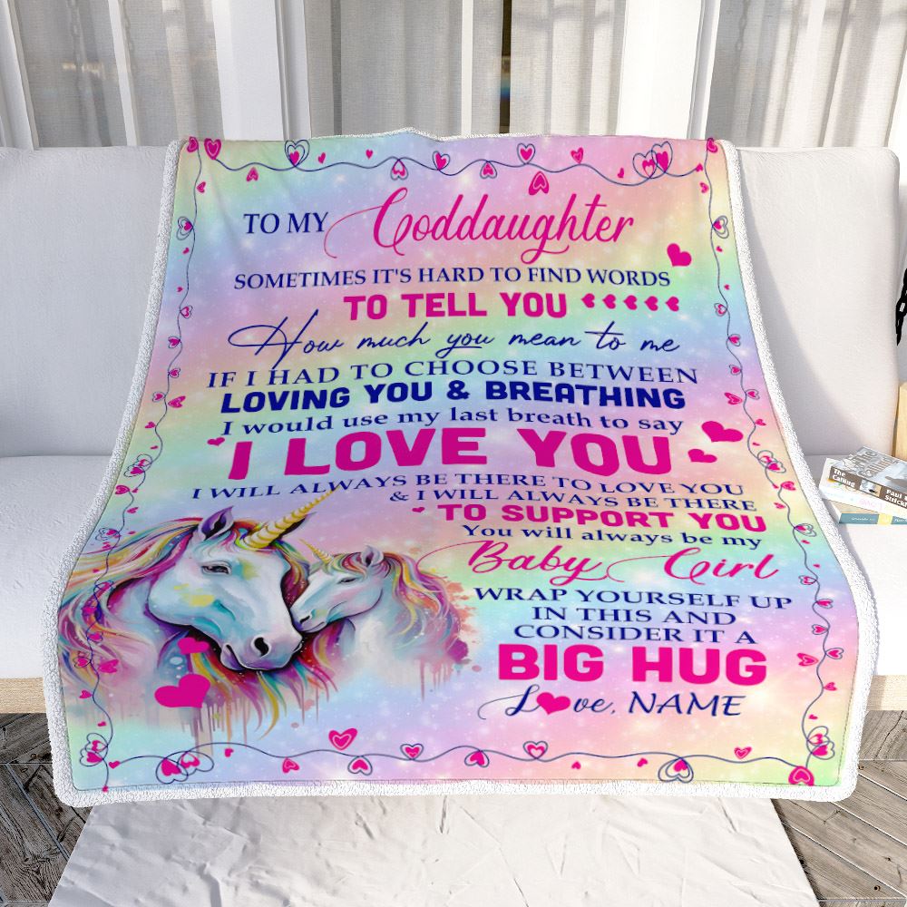 Personalized To My Goddaughter Blanket From Aunt Sometimes It's Hard To Find Words To Say I Love You Unicorn Goddaughter Birthday Christmas Fleece Blanket | siriusteestore