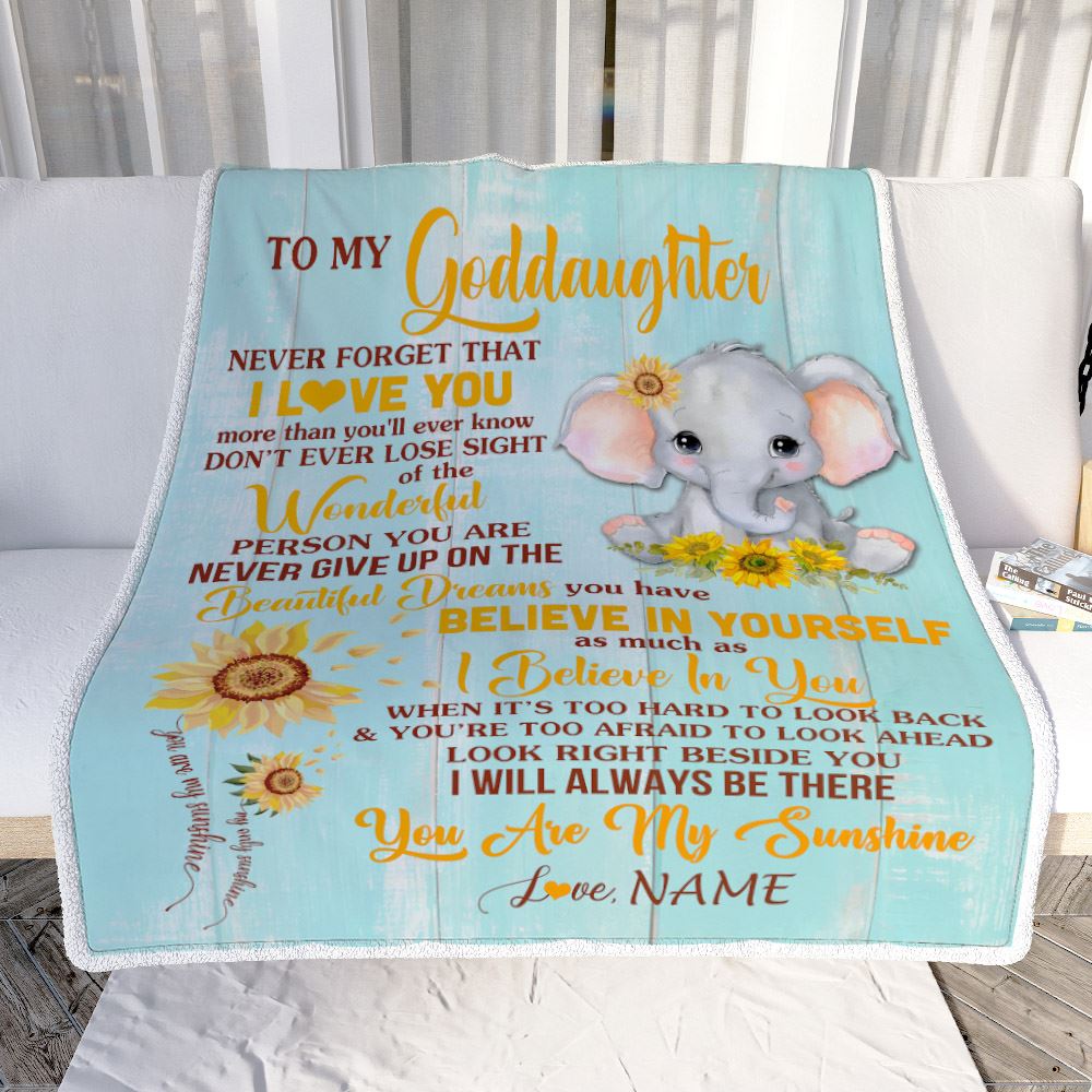 Personalized To My Goddaughter Blanket From Aunt Titi Elephant Sunflower Never Forget I Love You Goddaughter Birthday Christmas Customized Fleece Blanket | siriusteestore