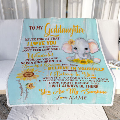 Personalized To My Goddaughter Blanket From Aunt Titi Elephant Sunflower Never Forget I Love You Goddaughter Birthday Christmas Customized Fleece Blanket | siriusteestore