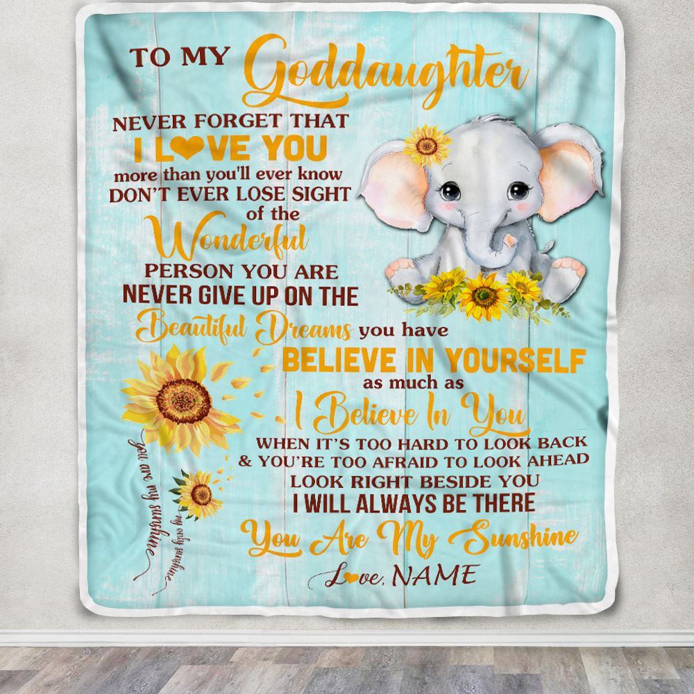 Personalized To My Goddaughter Blanket From Aunt Titi Elephant Sunflower Never Forget I Love You Goddaughter Birthday Christmas Customized Fleece Blanket | siriusteestore