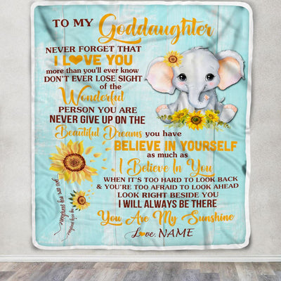 Personalized To My Goddaughter Blanket From Aunt Titi Elephant Sunflower Never Forget I Love You Goddaughter Birthday Christmas Customized Fleece Blanket | siriusteestore