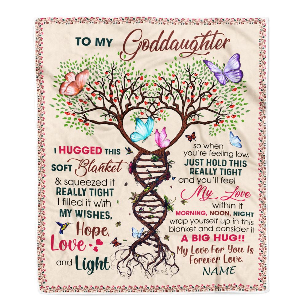 Personalized To My Goddaughter Blanket From Aunt Uncle My Love Within It Morning Noon Night Butterfly Tree Goddaughter Birthday Christmas Fleece Blanket | siriusteestore