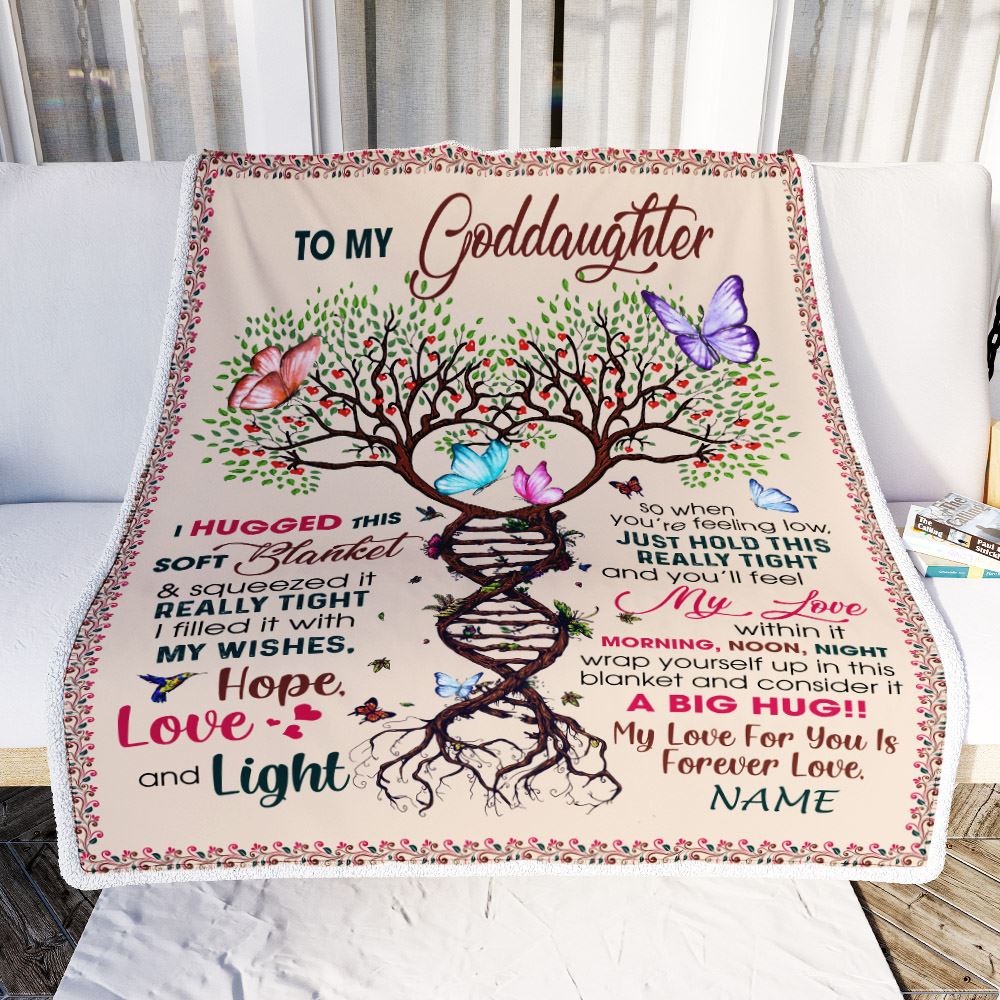 Personalized To My Goddaughter Blanket From Aunt Uncle My Love Within It Morning Noon Night Butterfly Tree Goddaughter Birthday Christmas Fleece Blanket | siriusteestore