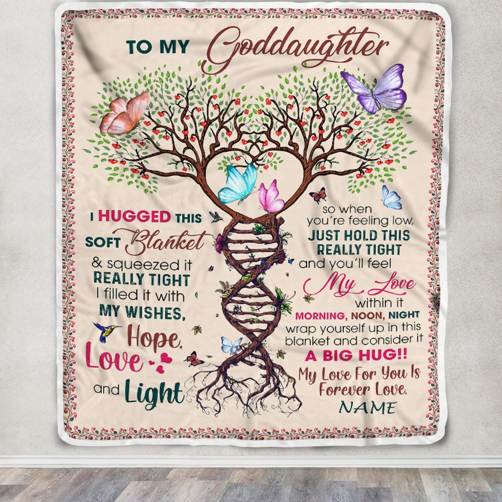 Personalized To My Goddaughter Blanket From Aunt Uncle My Love Within It Morning Noon Night Butterfly Tree Goddaughter Birthday Christmas Fleece Blanket | siriusteestore