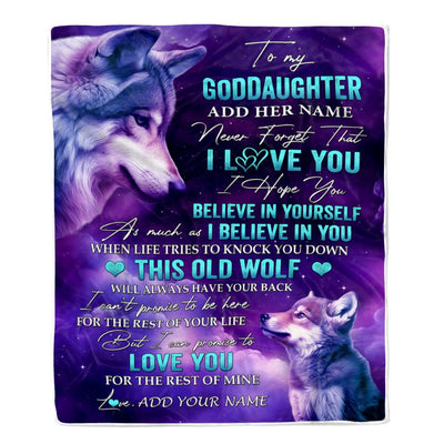 Personalized To My Goddaughter Blanket From Aunt Uncle Wolf Never Forget I Love You Goddaughter Birthday Gifts Graduation Christmas Customized Fleece Blanket | siriusteestore