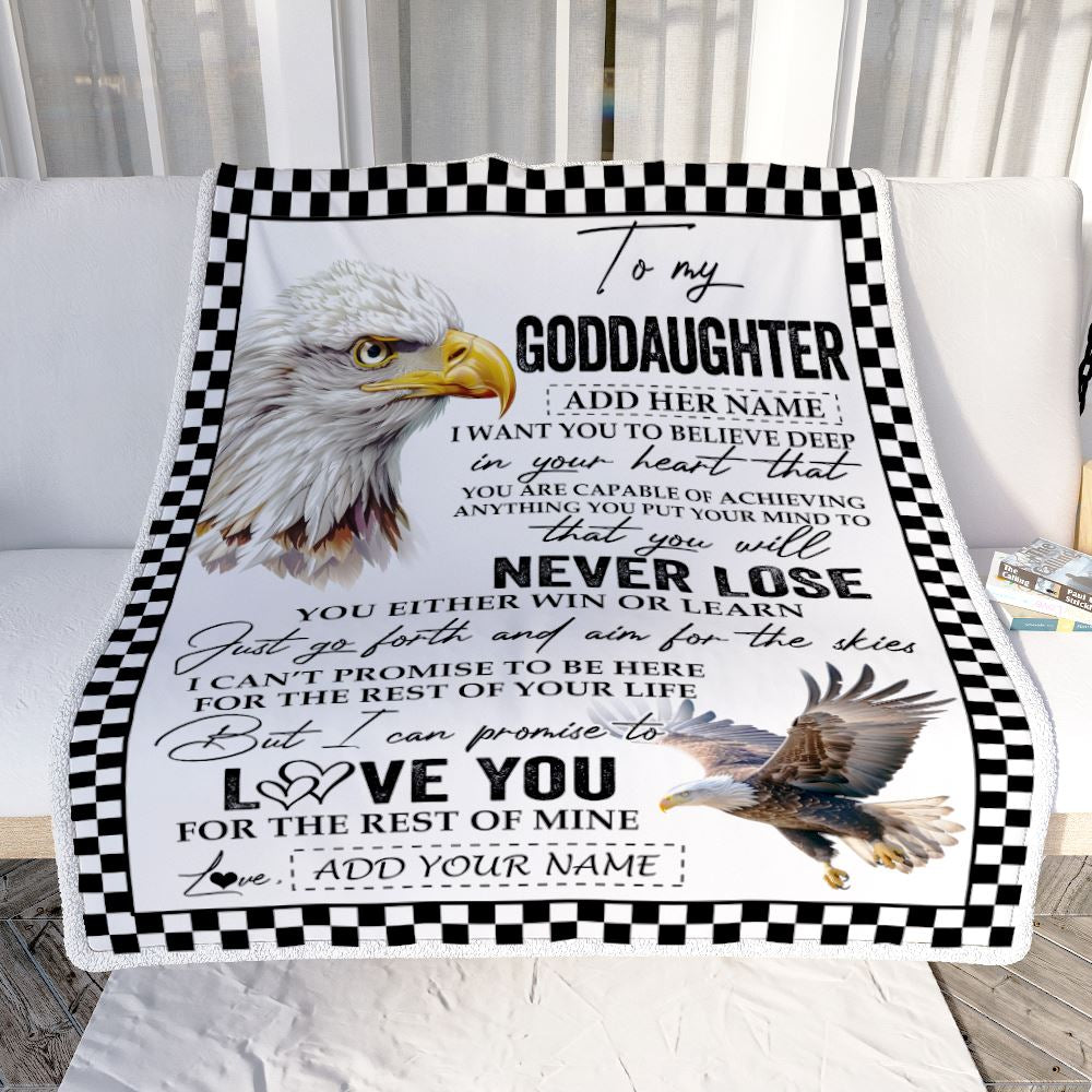 Personalized To My Goddaughter Blanket From Aunt Uncle You Will Never Lose Eagle Goddaughter Birthday Gifts Graduation Christmas Customized Fleece Blanket | siriusteestore