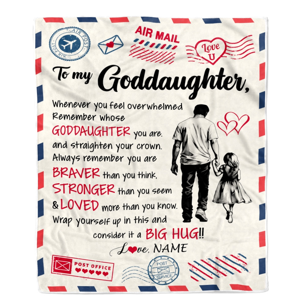 Personalized To My Goddaughter Blanket From Godfather Braver Stronger Loved Airmail Goddaughter Birthday Graduation Christmas Customized Bed Fleece Blanket | siriusteestore
