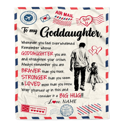 Personalized To My Goddaughter Blanket From Godfather Braver Stronger Loved Airmail Goddaughter Birthday Graduation Christmas Customized Bed Fleece Blanket | siriusteestore