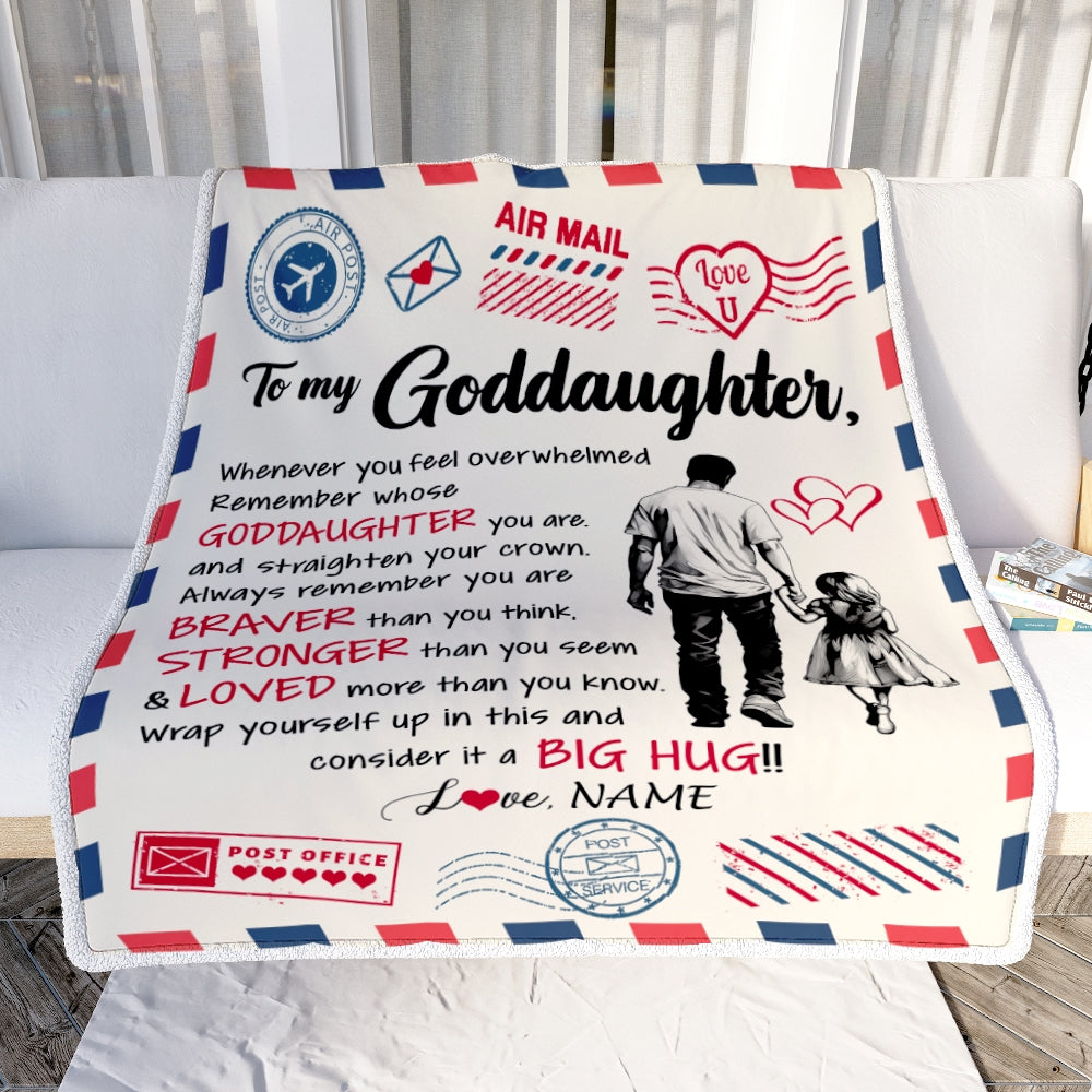 Personalized To My Goddaughter Blanket From Godfather Braver Stronger Loved Airmail Goddaughter Birthday Graduation Christmas Customized Bed Fleece Blanket | siriusteestore