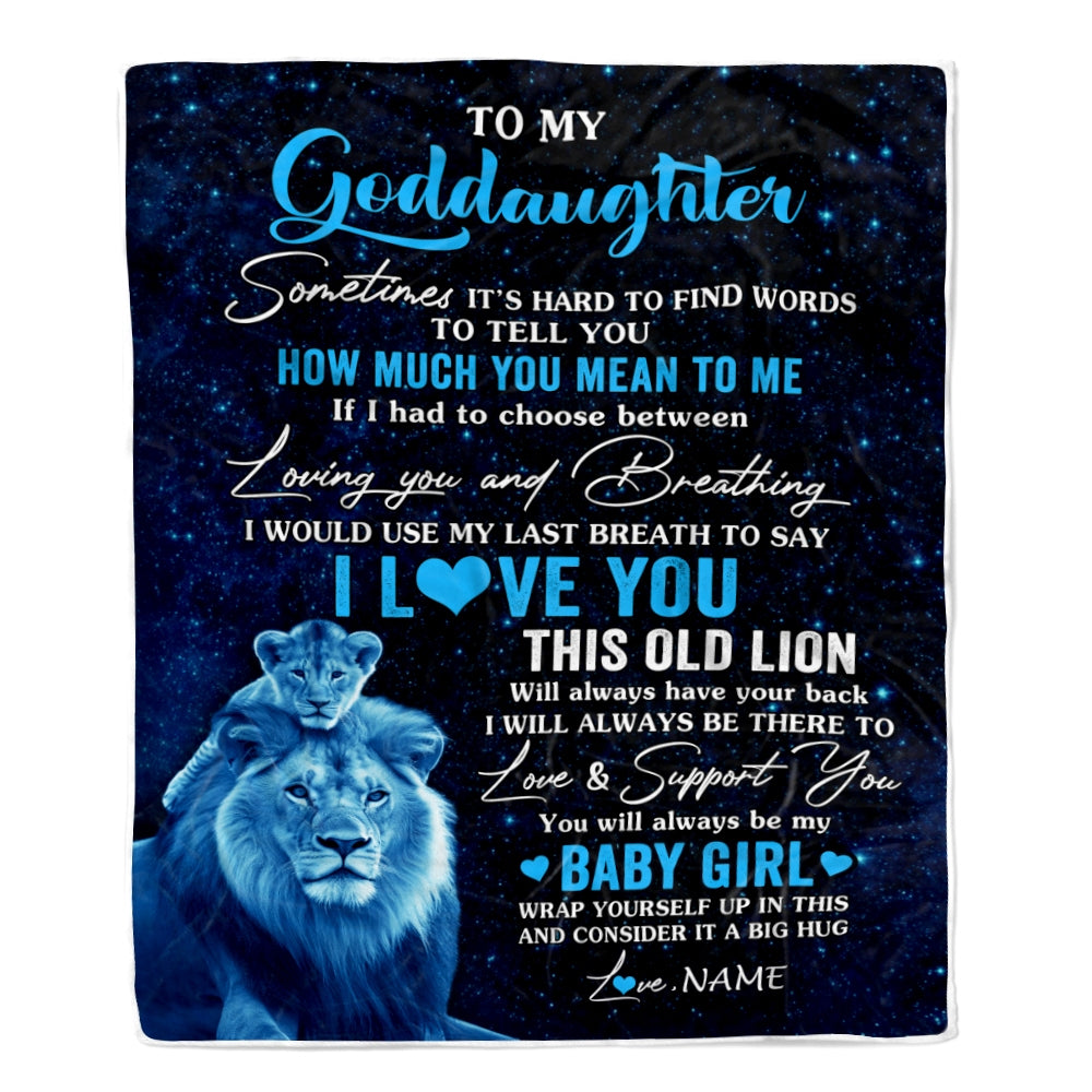 Personalized To My Goddaughter Blanket From Godfather I Love You This Old Lion Goddaughter Birthday Christmas Customized Bed Fleece Throw Blanket | siriusteestore