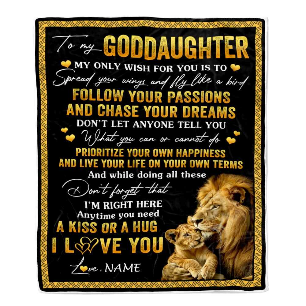 Personalized To My Goddaughter Blanket From Godfather Lion My Only Wish For You Goddaughter Birthday Christmas Customized Bed Fleece Throw Blanket | siriusteestore