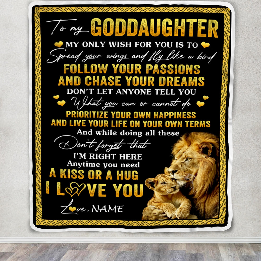 Personalized To My Goddaughter Blanket From Godfather Lion My Only Wish For You Goddaughter Birthday Christmas Customized Bed Fleece Throw Blanket | siriusteestore