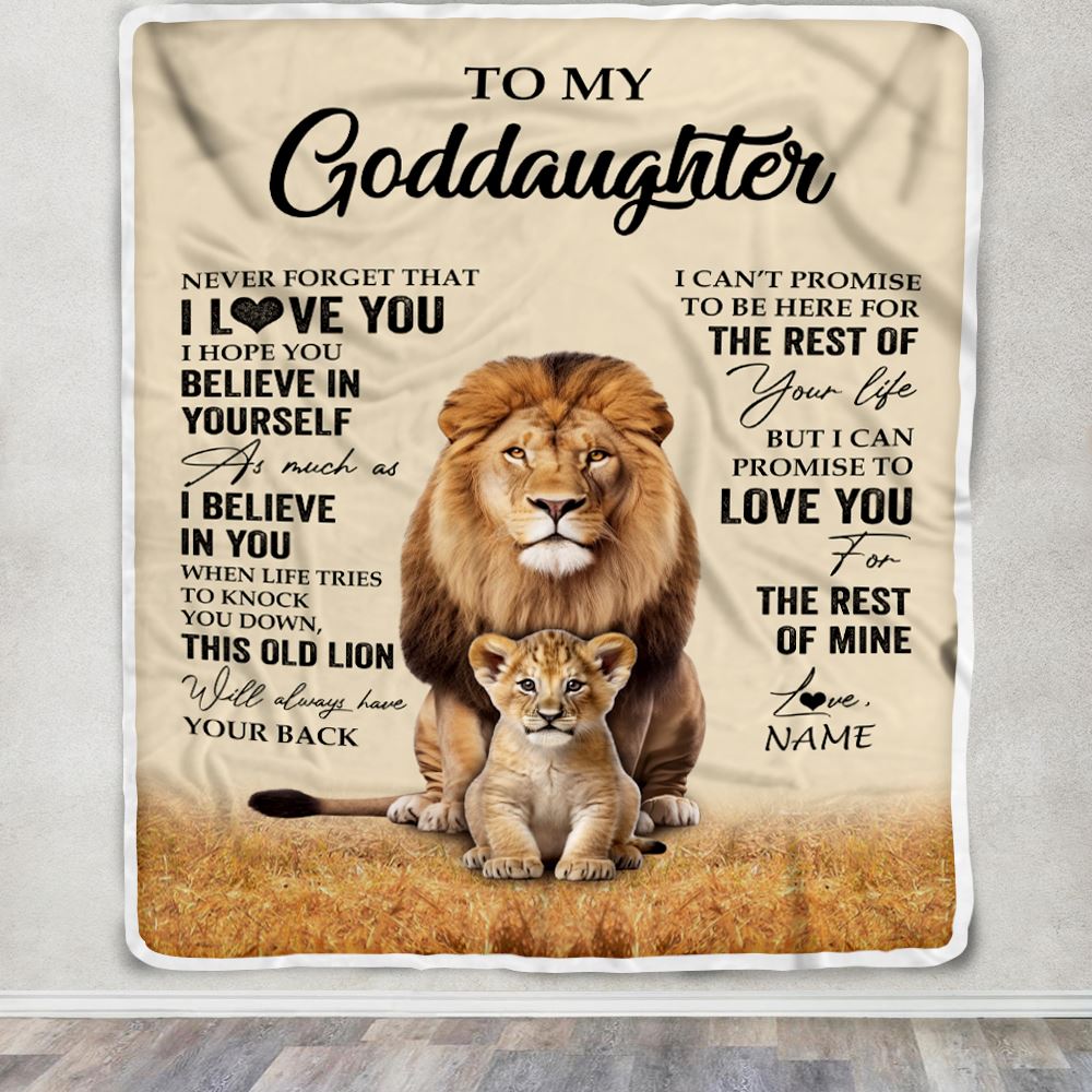 Personalized To My Goddaughter Blanket From Godfather Lion Never Forget That I Love You Goddaughter Birthday Gifts Graduation Christmas Customized Fleece Throw Blanket | siriusteestore