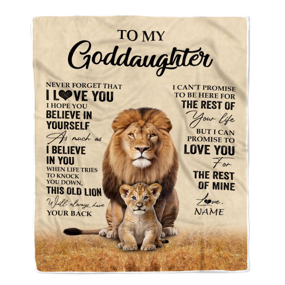 Personalized To My Goddaughter Blanket From Godfather Lion Never Forget That I Love You Goddaughter Birthday Gifts Graduation Christmas Customized Fleece Throw Blanket | siriusteestore