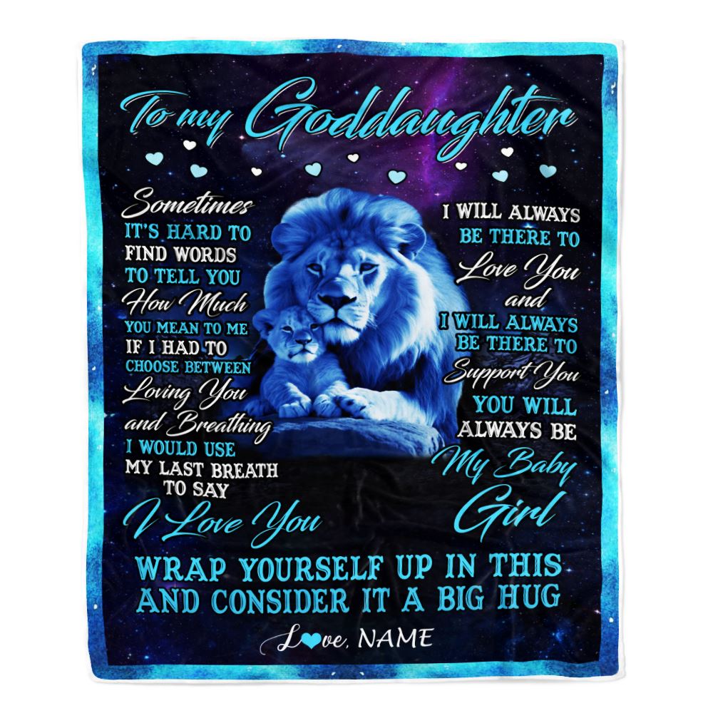 Personalized To My Goddaughter Blanket From Godfather Sometimes It's Hard Lion Goddaughter Gift Birthday Graduation Christmas Custom Customized Fleece Blanket | siriusteestore