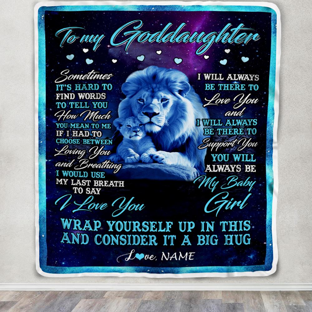 Personalized To My Goddaughter Blanket From Godfather Sometimes It's Hard Lion Goddaughter Gift Birthday Graduation Christmas Custom Customized Fleece Blanket | siriusteestore