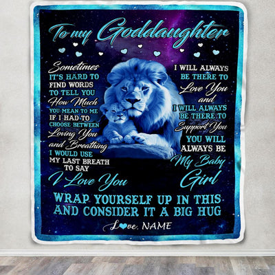 Personalized To My Goddaughter Blanket From Godfather Sometimes It's Hard Lion Goddaughter Gift Birthday Graduation Christmas Custom Customized Fleece Blanket | siriusteestore